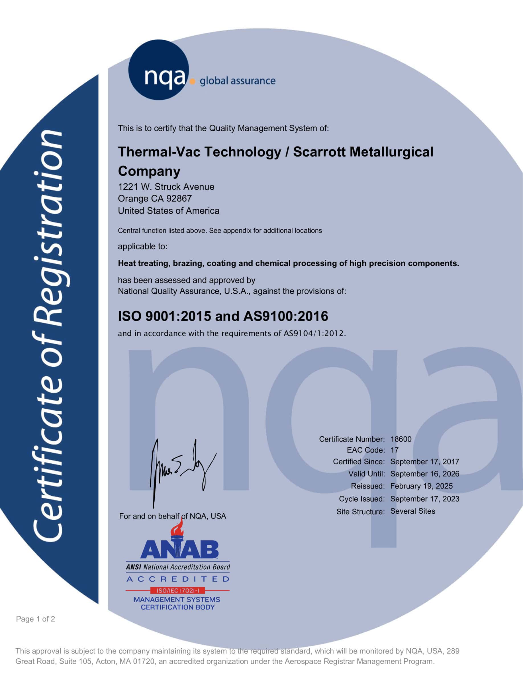 NQA Certification